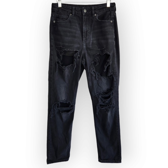 American Eagle Outfitters Denim - American Eagle Black Ripped High Waisted Mom Jeans 4